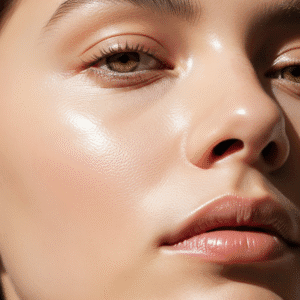 A woman with radiant, glowing skin.